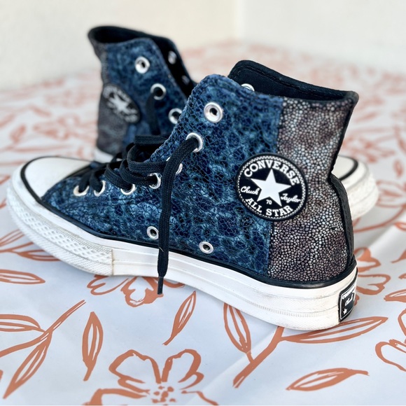 Converse Chuck 70 All Star High Top Blue Canvas Leather Sneakers A01084c - Picture 6 of 11
